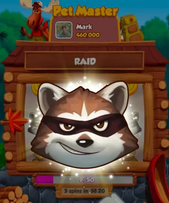 You will get a chance of raid when you get three raccoon symbols