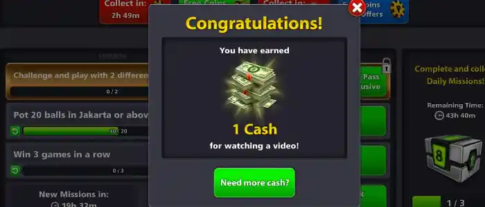 Get 1 cash rewards by watching video ads