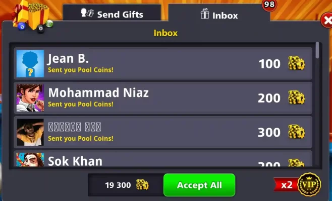 You can send and receive gifts to friends in 8ball pool