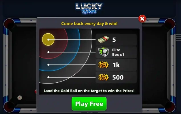 You can get 5 cash everyday from 8ball pool lucky shoot table
